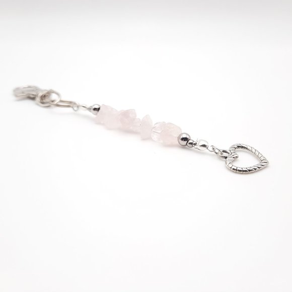 Rose Quartz Heart Chakra Healing Gemstone Beaded Keychain Handmade Accessory - Picture 4 of 9